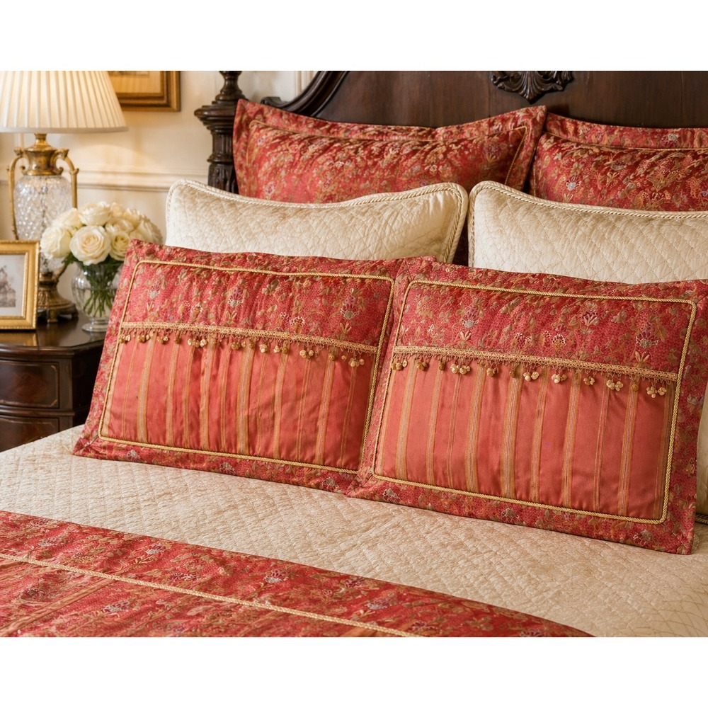 Waterford Ballyshannon King Shams Red Gold Luxury Regency Bedding Pair